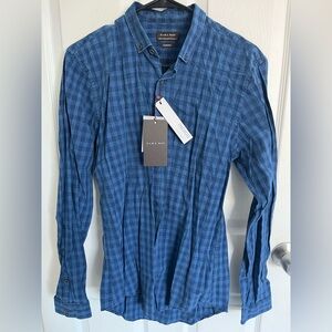 NWT Men's Zara Navy Plaid Button-Down Shirt M